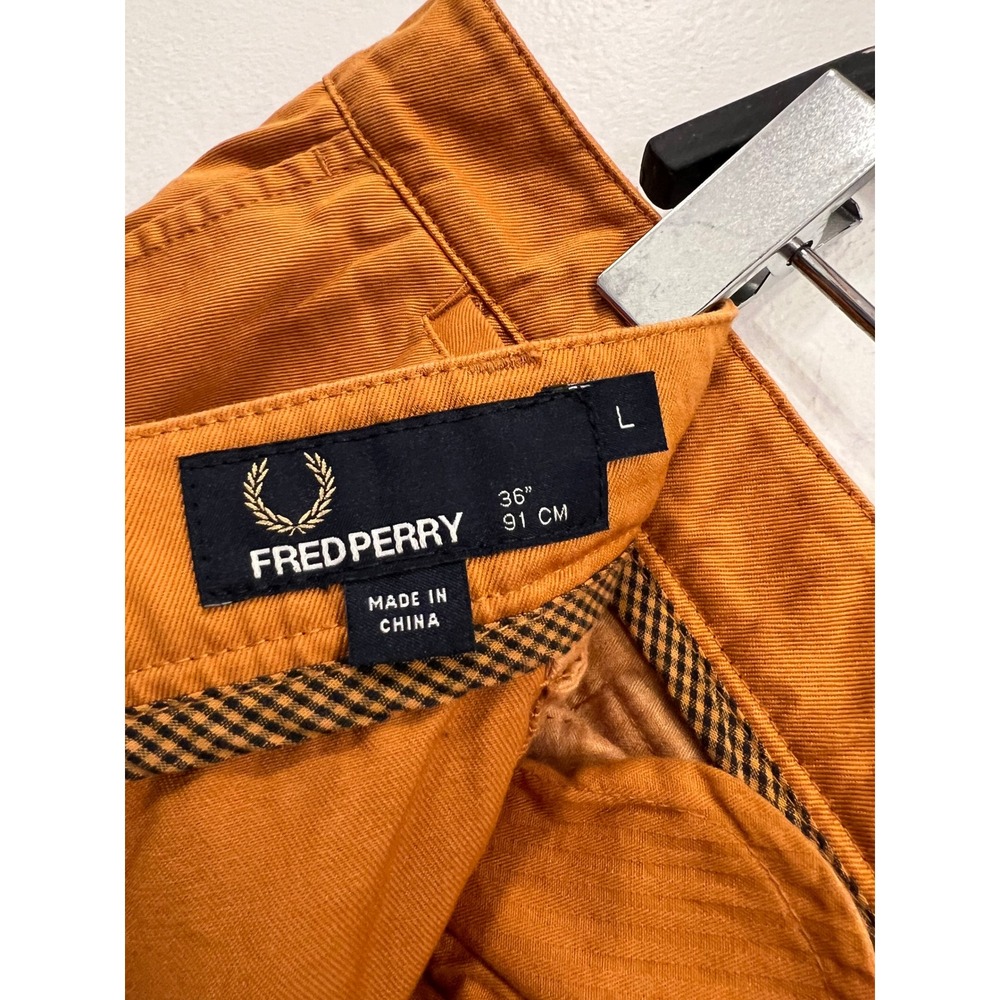 Fred Perry Chino Pants Mens 36 Orange Cotton Straight Leg Mustard Twill Trousers - Picture 6 of 12